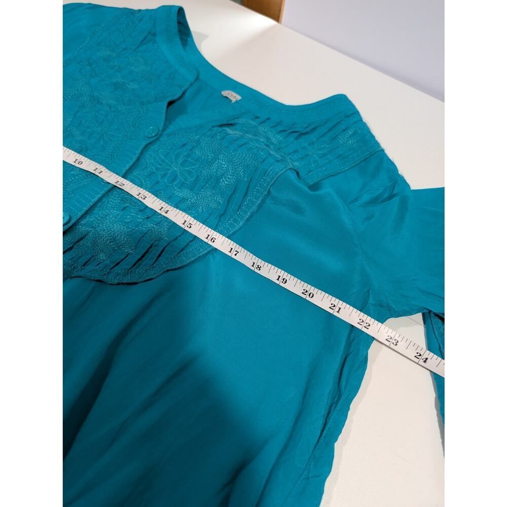 John Mark Top Womens Large Teal Embroidered Boho‎ Blouse - Picture 9 of 10